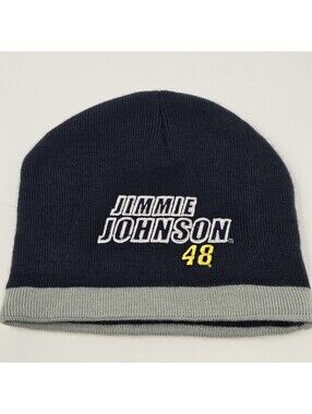 Jimmie Johnson 48 NASCAR Beanie Hat Winners Circle Knit Cap Navy Gray Acrylic